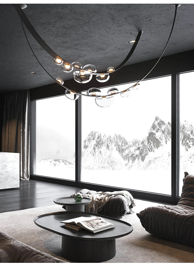 Modern Minimalist Living Room Belt Ceiling Chandelier Creative Villa Restaurant Bar Designer Leather Home Decorative Lights