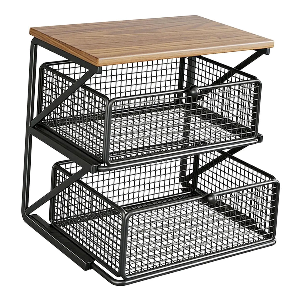 Kitchen Counter Shelf Organizer Ironwood Drawer Storage Rack Coffee Accessories Station for Room and Pantry