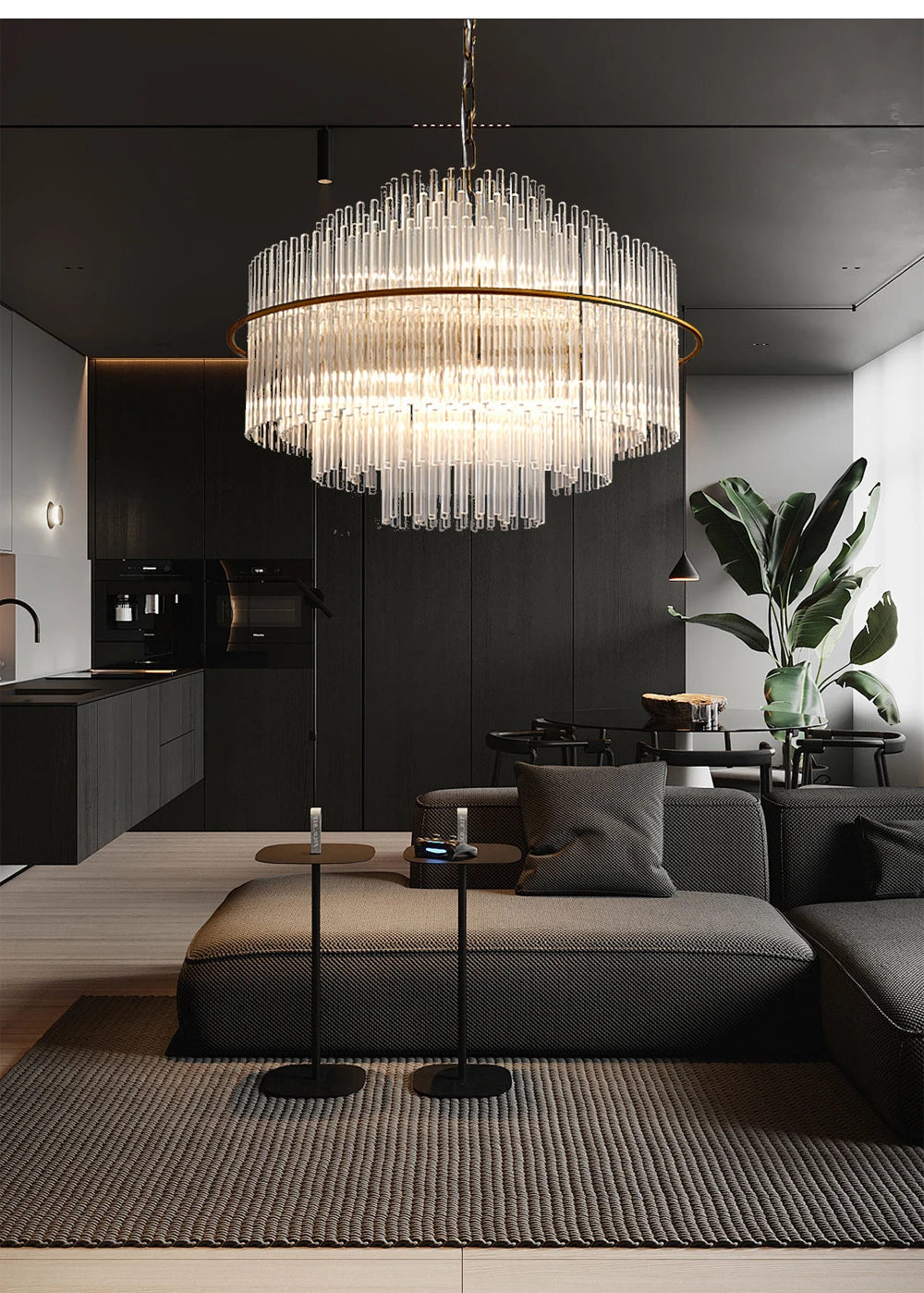 Living Room Ceiling Chandeliers Glass Rods Lamp Round Lighting Fixtures Modern Home Luxury Lustre Foyer Big Hanging Light Gold