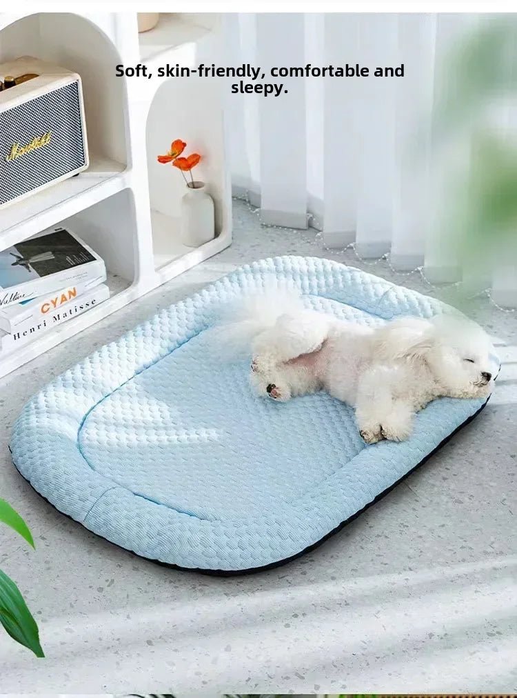 Dog Cooling Bed Mat Big Eyed Monster Cartoon Breathable Soft Ice Silk Sleeping Pad for Cat Moistureproof Cushion Matress Nonslip