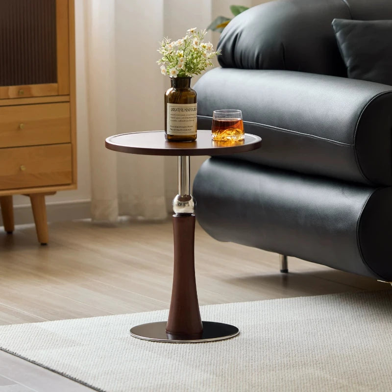 Living Room Sofa Solid Wood Edge Few Designer Light Side Table Luxury Stainless Steel Base Simple Round Small Coffee End Tables