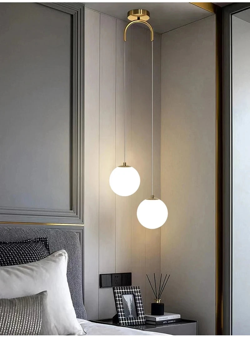 Bedroom Bedside Hanging Pendant Lamp Glass Ball LED Chandelier Lighting Ceiling Modern Interior Home Decor Lights Dining Kitchen