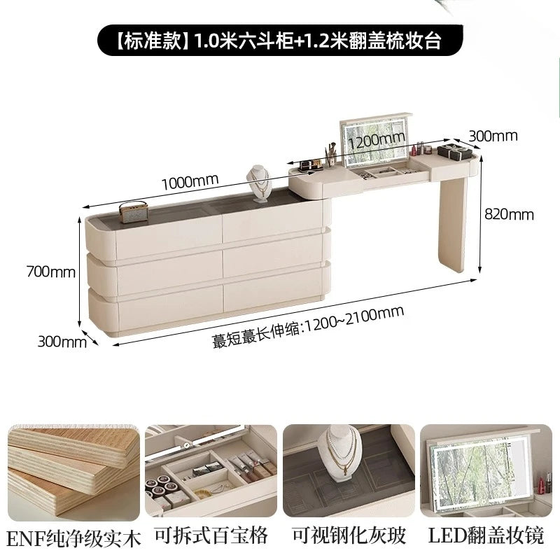 Bedroom integrated very narrow flip retractable storage cream wind French bedside cabinet