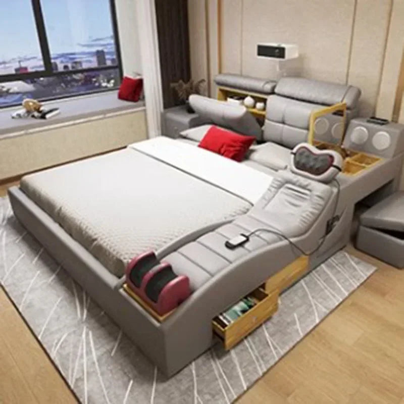 Master Girl Bedroom Double Bed Unique Queen Size Smart Multifunctional Double Bed Salon Modern Cama Matrimonial Room Furniture