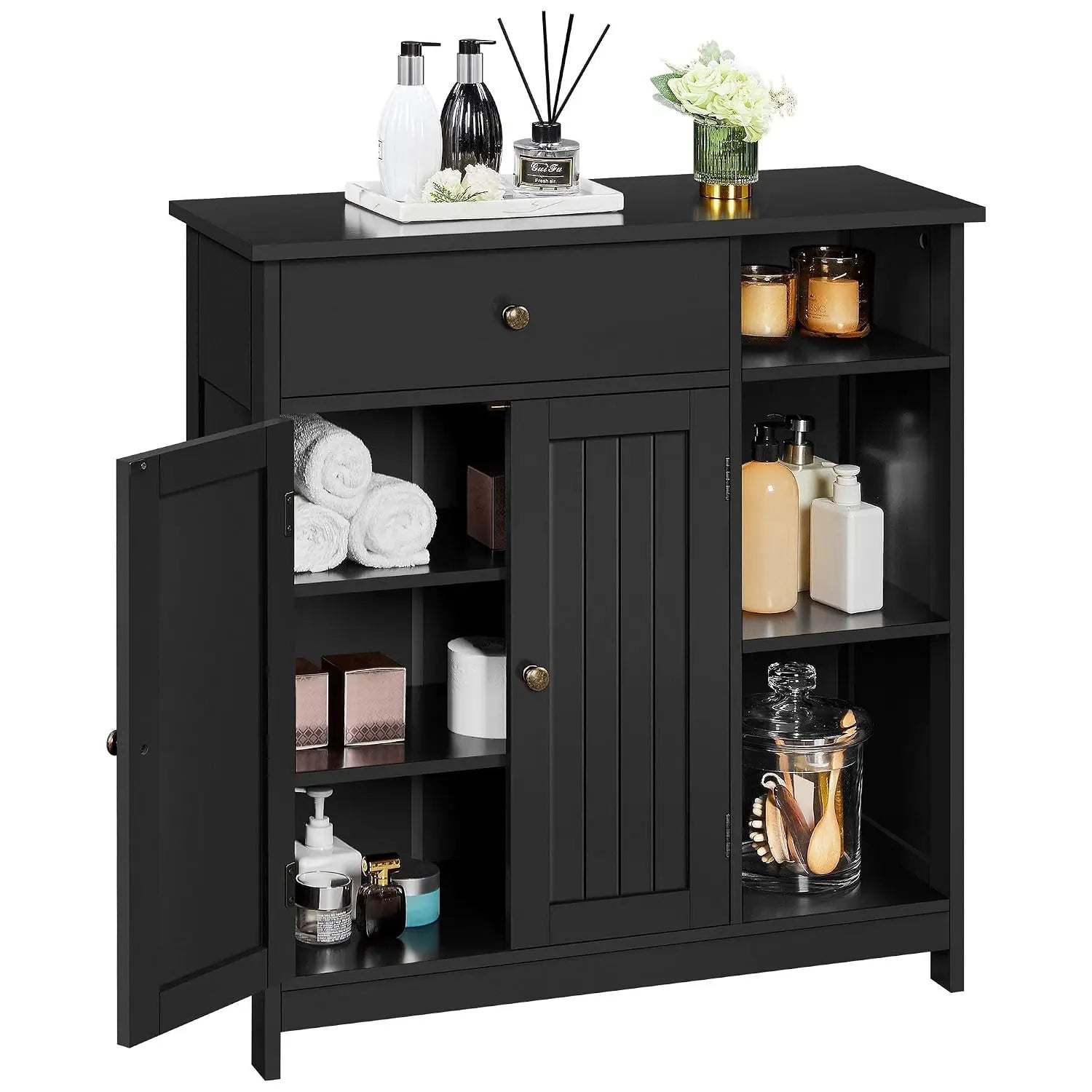 Bathroom Storage Cabinet with Drawer and 2 Beadboard Doors, White | Freestanding Floor Cabinet for Towels and, Customized