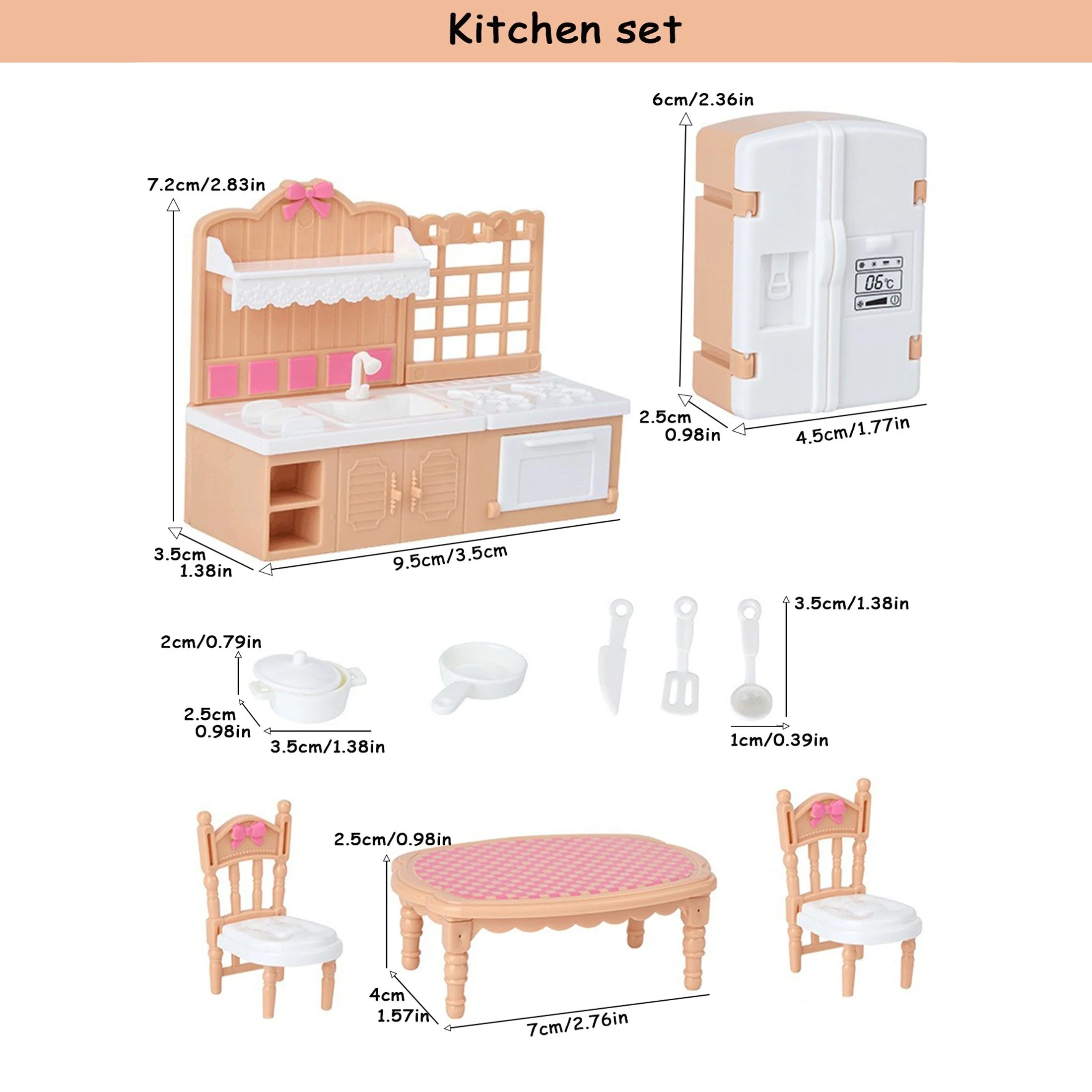 Dollhouse Furniture Set Accessories Doll House Mini Furniture Pretend Play Bedroom Living Room Bathroom Kitchen Kids Birthday