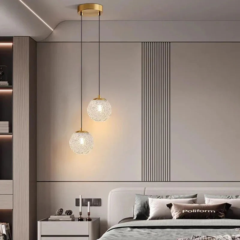 American Modern Retro Dining Room Bedroom Long Line Chandelier Water Ripple Glass Lampshade Lighting E27 Warm Decorative Lamp