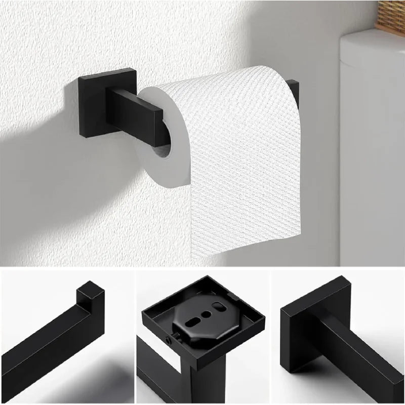 5-Piece Bathroom Hardware Set – Wall Mounted Towel Bar, Robe Hook, Shelf and Tissue Paper Holder for Bathroom Accessories