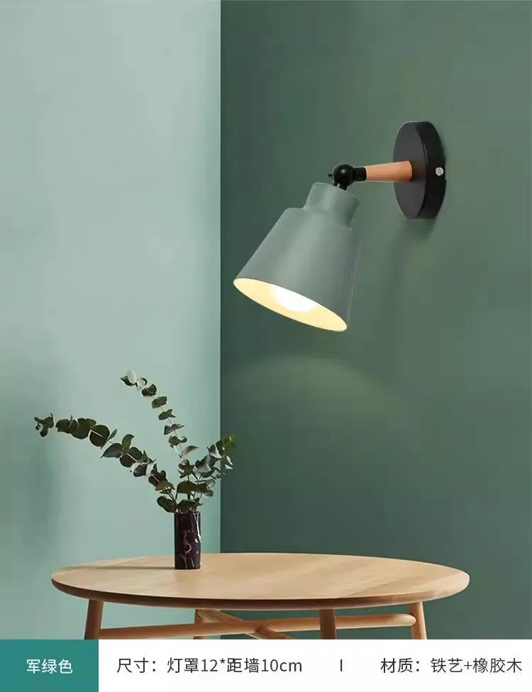 Nordic solid wood bedroom wall lamp modern minimalist Macaron LED wall lamp creative living room corridor bedside wall lamp