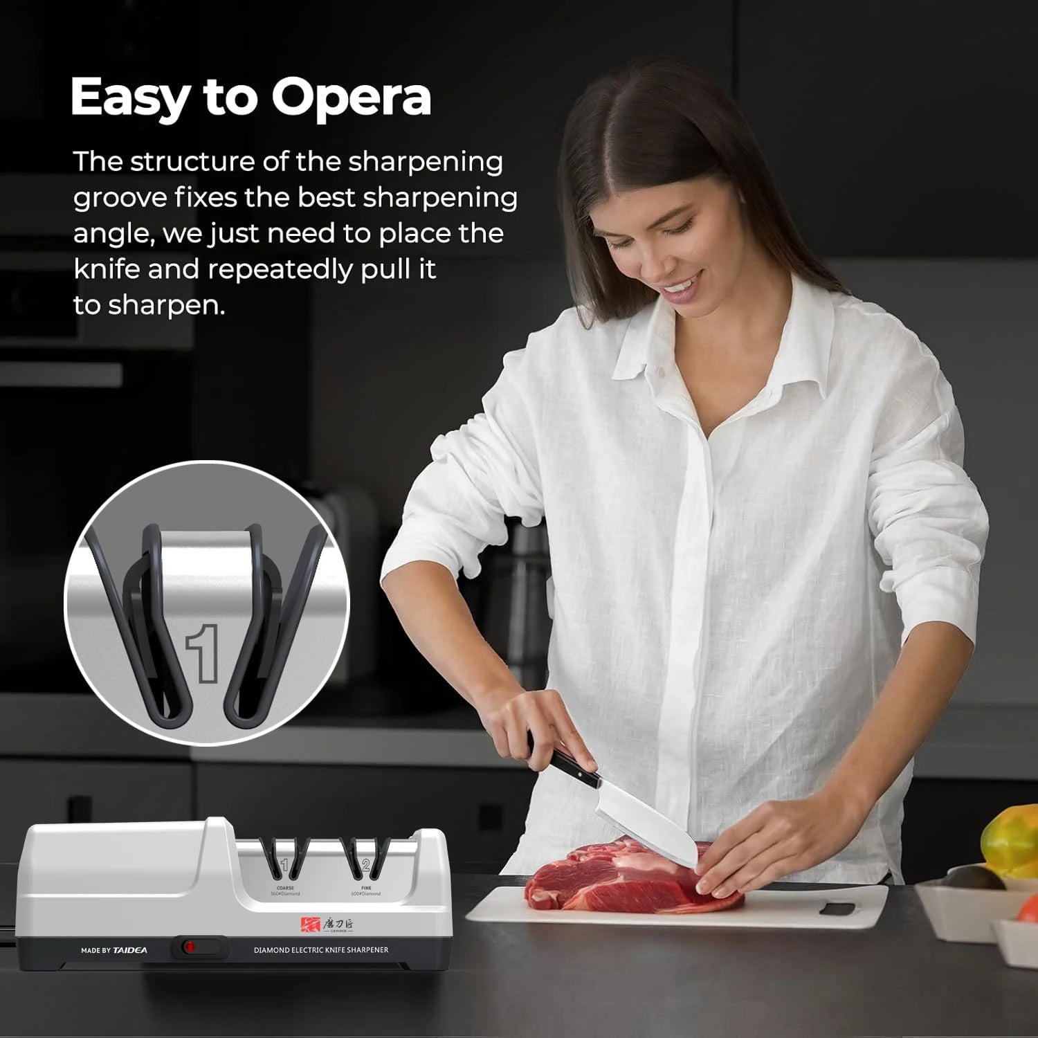 Kitchen Electric Knife Sharpener, 100% Diamond Abrasive, 20° Precision Sharpening, Quickly Restores Blade Sharpness