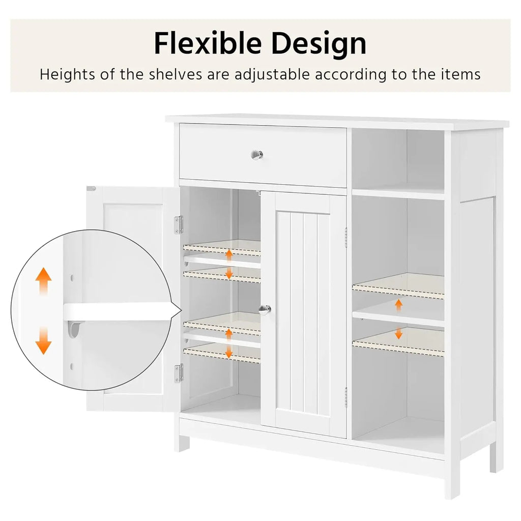 Bathroom Storage Cabinet with Drawer and 2 Beadboard Doors, White | Freestanding Floor Cabinet for Towels and, Customized