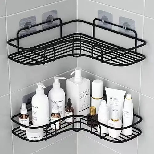 Bathroom Corner Storage Shelves Wall Mounted Rack Shampoo Holder Iron Shower Drain Basket Punch-Free Organizer Bath Accessories