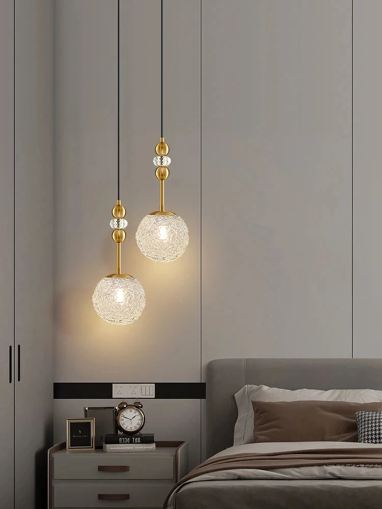 American Modern Retro Dining Room Bedroom Long Line Chandelier Water Ripple Glass Lampshade Lighting E27 Warm Decorative Lamp