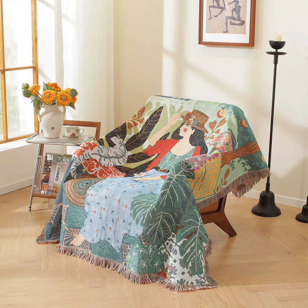 Nordic Style Artist Blankets for Beds Retro Art Bedroom Decoration Tapestry Leisure Ladies Picnic Blanket Outdoor Camping Mat