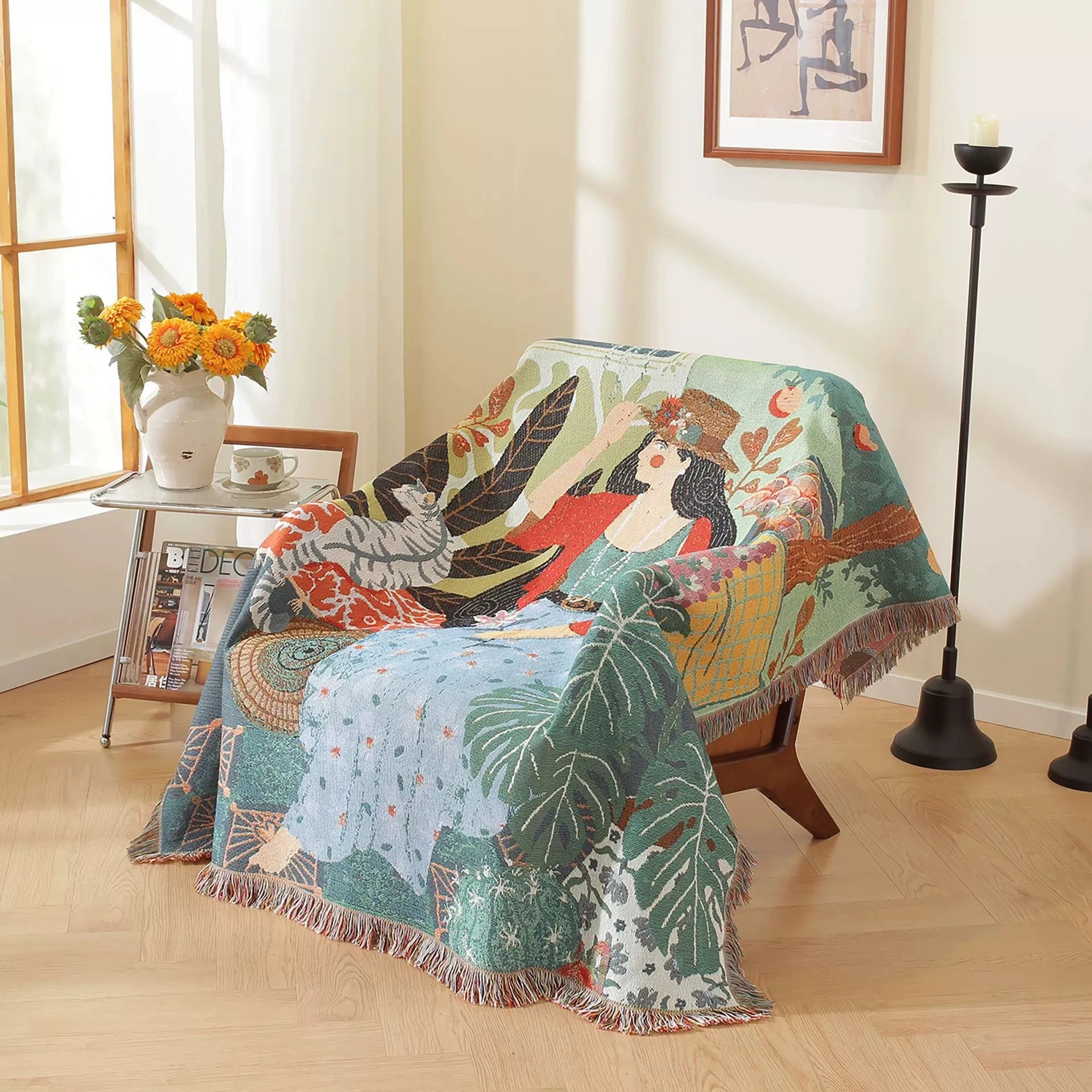 Nordic Style Artist Blankets for Beds Retro Art Bedroom Decoration Tapestry Leisure Ladies Picnic Blanket Outdoor Camping Mat