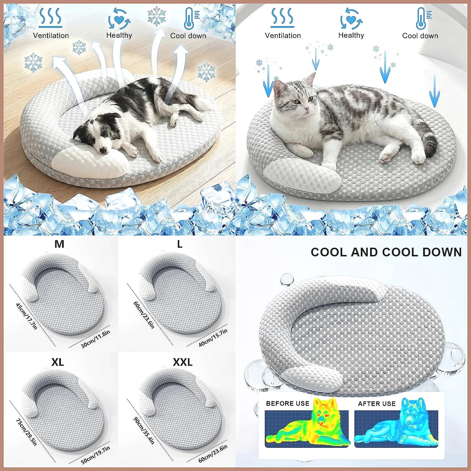 Cooling Dog Bed Summer Ice Silk Cat Mat Oval Pet Nest Breathable Heat Dissipation Pad for Small Medium Large Dogs Cats