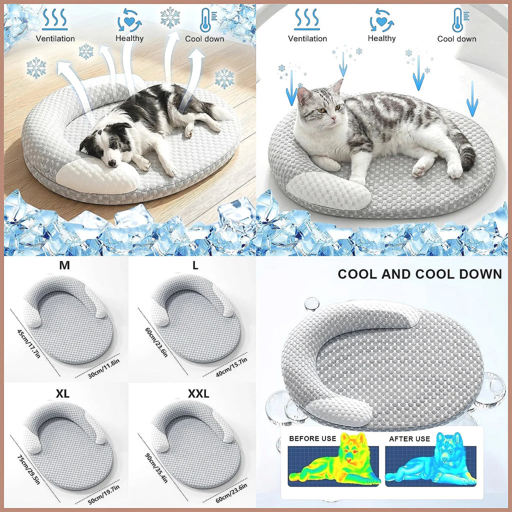 Cooling Dog Bed Summer Ice Silk Cat Mat Oval Pet Nest Breathable Heat Dissipation Pad for Small Medium Large Dogs Cats