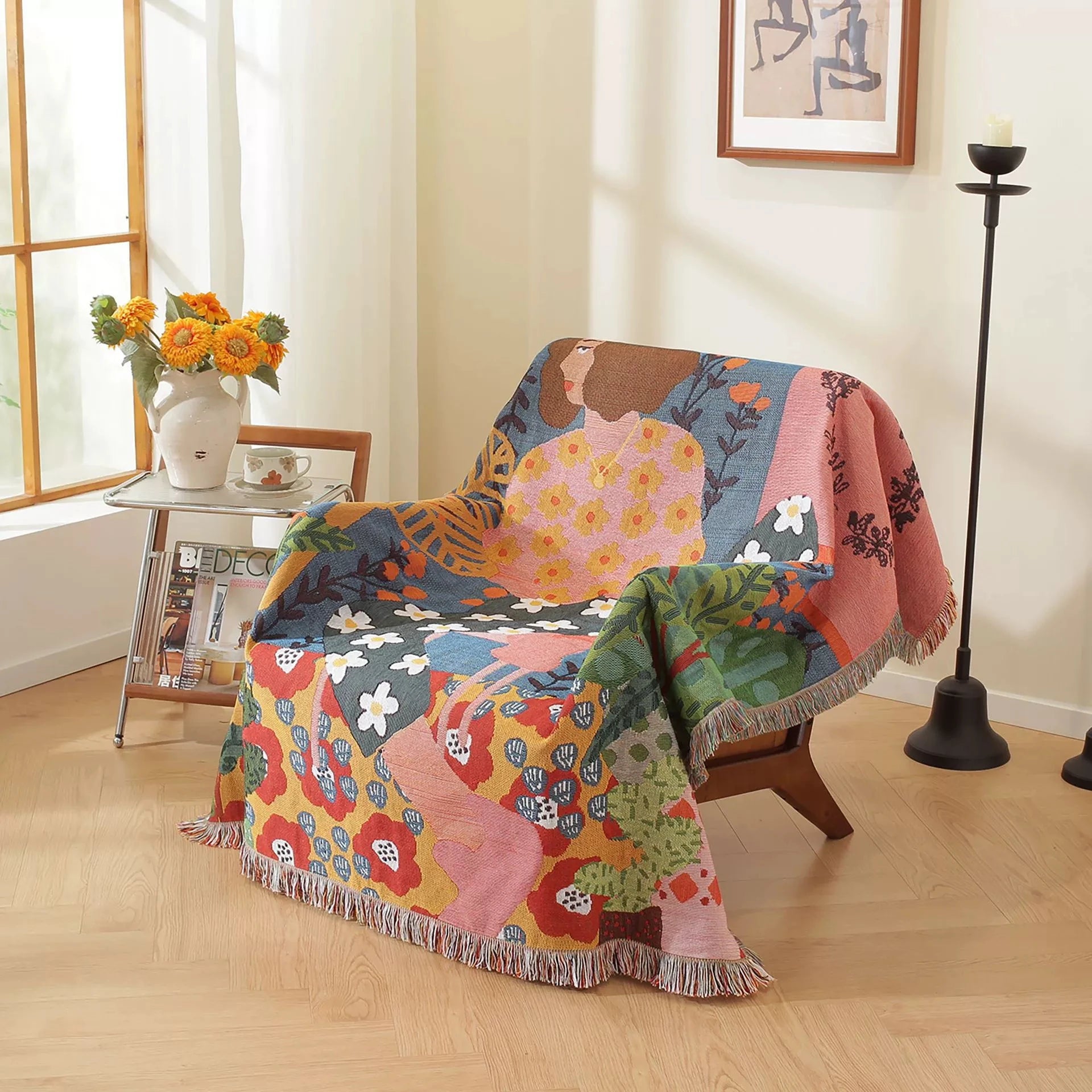 Nordic Style Artist Blankets for Beds Retro Art Bedroom Decoration Tapestry Leisure Ladies Picnic Blanket Outdoor Camping Mat
