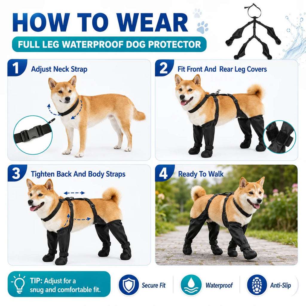 Dog Full Leg Waterproof Shoes Mud Stain Resistant Non Slip Pet Boots Protective Rain Gear For Small Medium Dogs Outdoor Walks