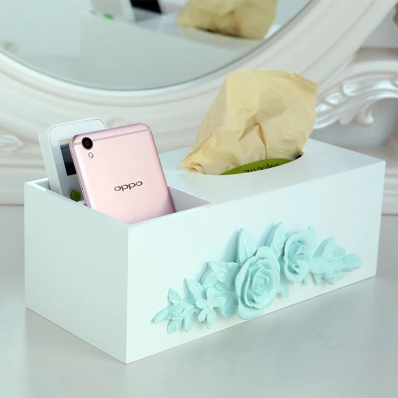 Living Room Multifunctional Wooden Tissue Storage Box,Household Tea Table, Remote Control Rack