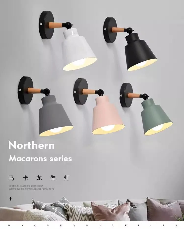 Nordic solid wood bedroom wall lamp modern minimalist Macaron LED wall lamp creative living room corridor bedside wall lamp