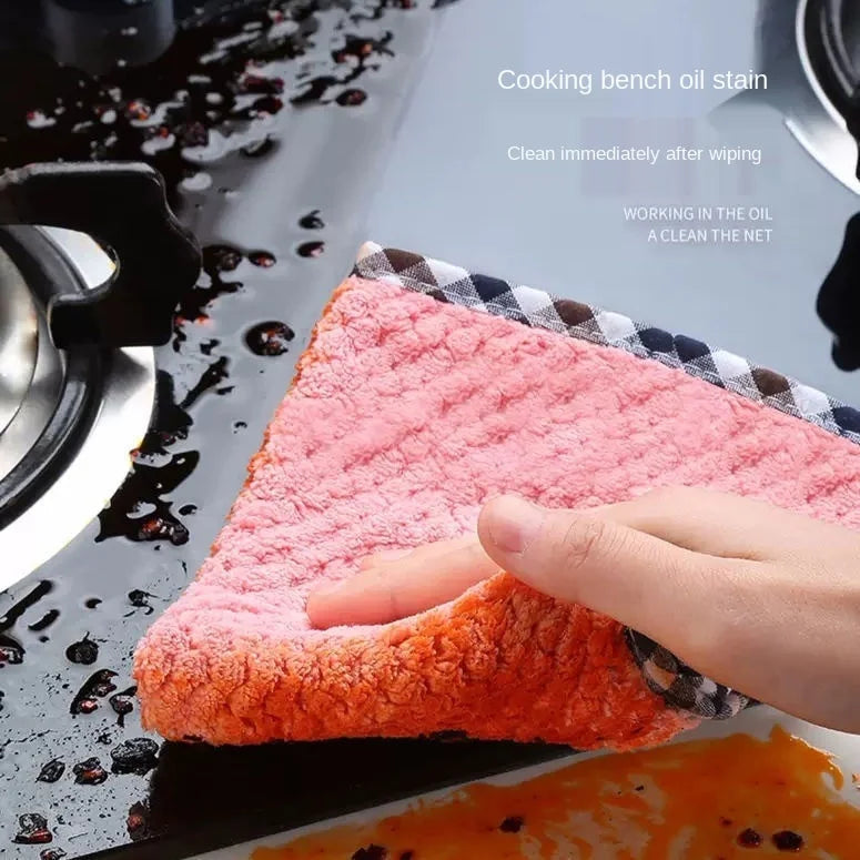 Kitchen Daily Dish Towel Cloth Kitchen Rag Non-Stick Oil Thickened Table Cleaning Cloth Double-Layer Absorbent Microfiber Tools