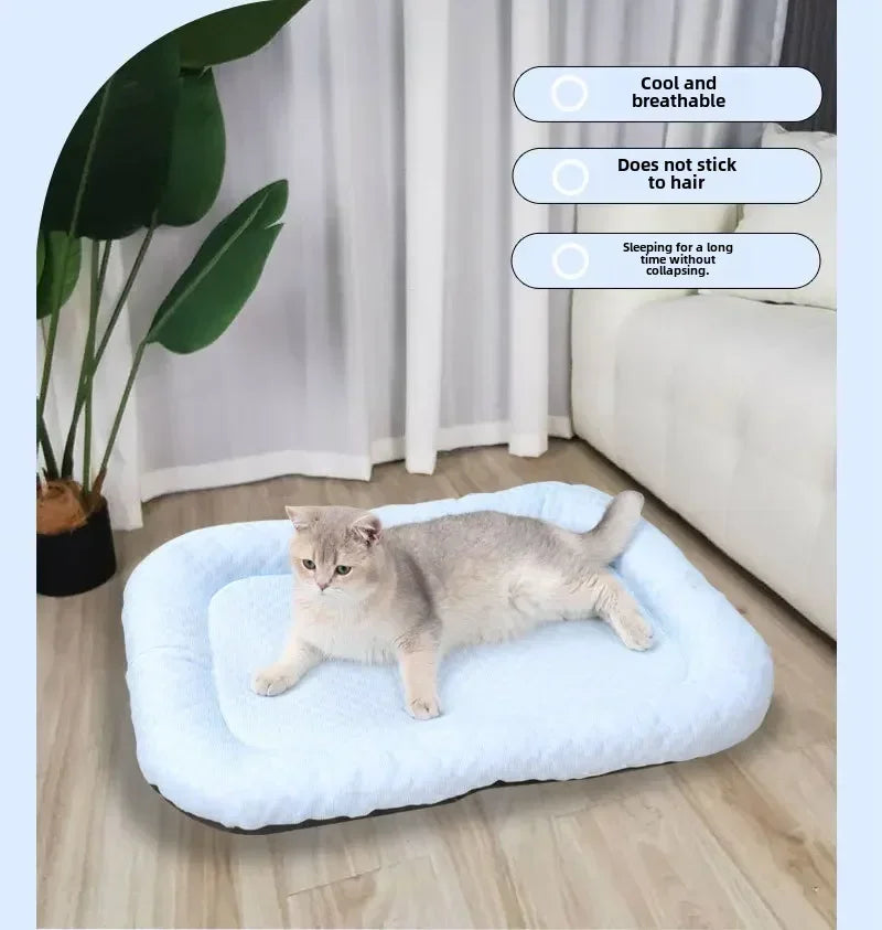 Dog Cooling Bed Mat Big Eyed Monster Cartoon Breathable Soft Ice Silk Sleeping Pad for Cat Moistureproof Cushion Matress Nonslip