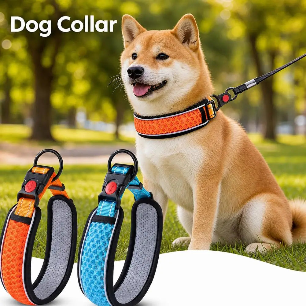 Dog Collar, Adjustable Soft Pet Collar with Escape-Proof Locking Buckle, Breathable Honeycomb Net Design for Small Large Dogs