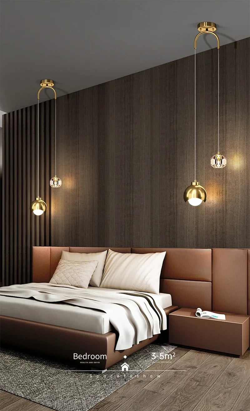 Bedroom Bedside Hanging Pendant Lamp Glass Ball LED Chandelier Lighting Ceiling Modern Interior Home Decor Lights Dining Kitchen