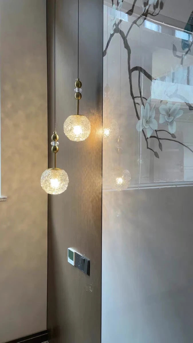 American Modern Retro Dining Room Bedroom Long Line Chandelier Water Ripple Glass Lampshade Lighting E27 Warm Decorative Lamp
