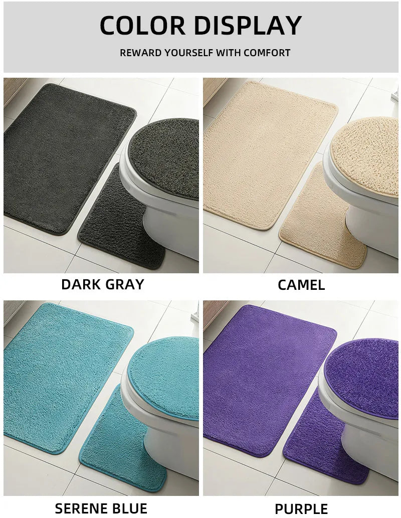 Bathroom Carpet 3-Piece Set Soft, Absorbent, Non-Slip, Microfiber Toilet Mat, U-Shaped Foot Pad