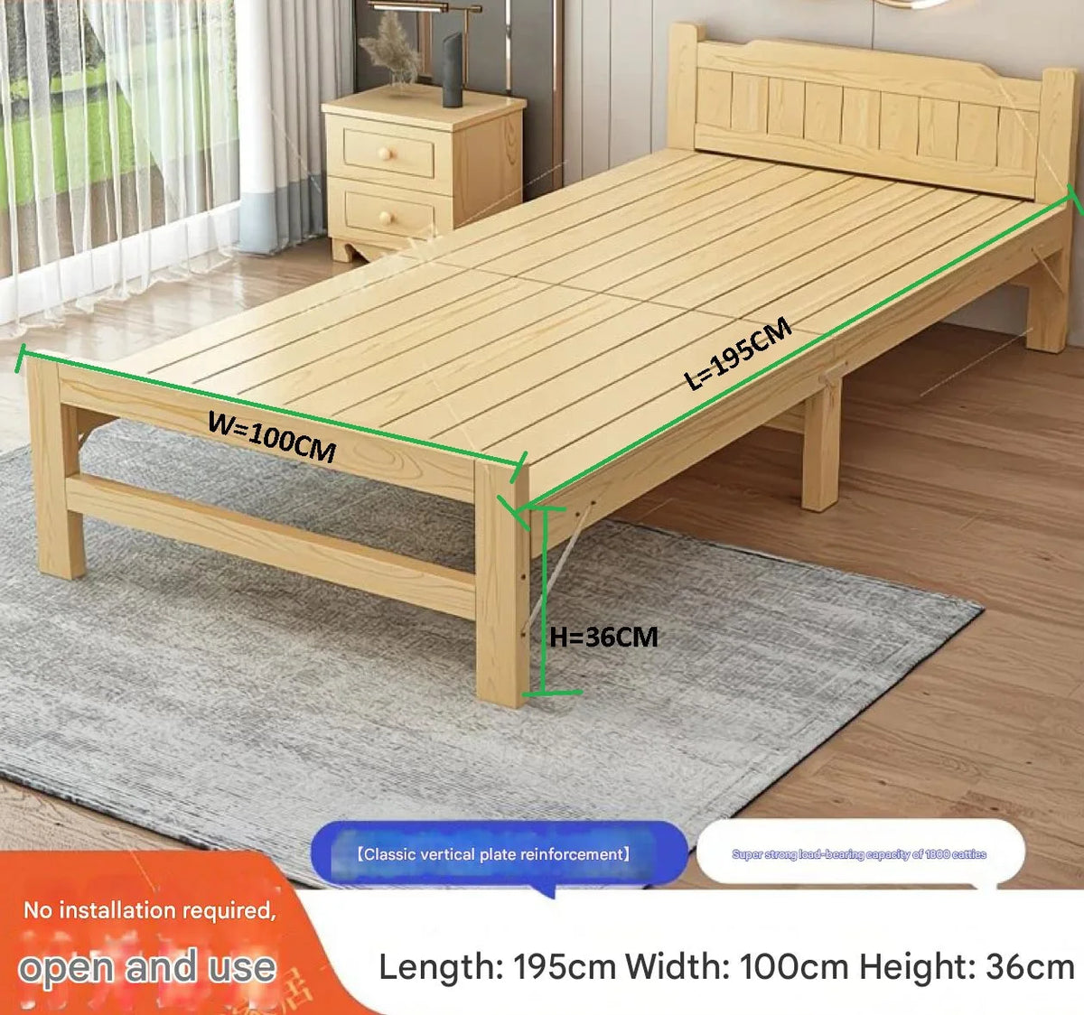 Home Bedroom Solid Wood Folding Bed for Small Apartments Rent Guest Personal Double Bed Compact Space Saving Design