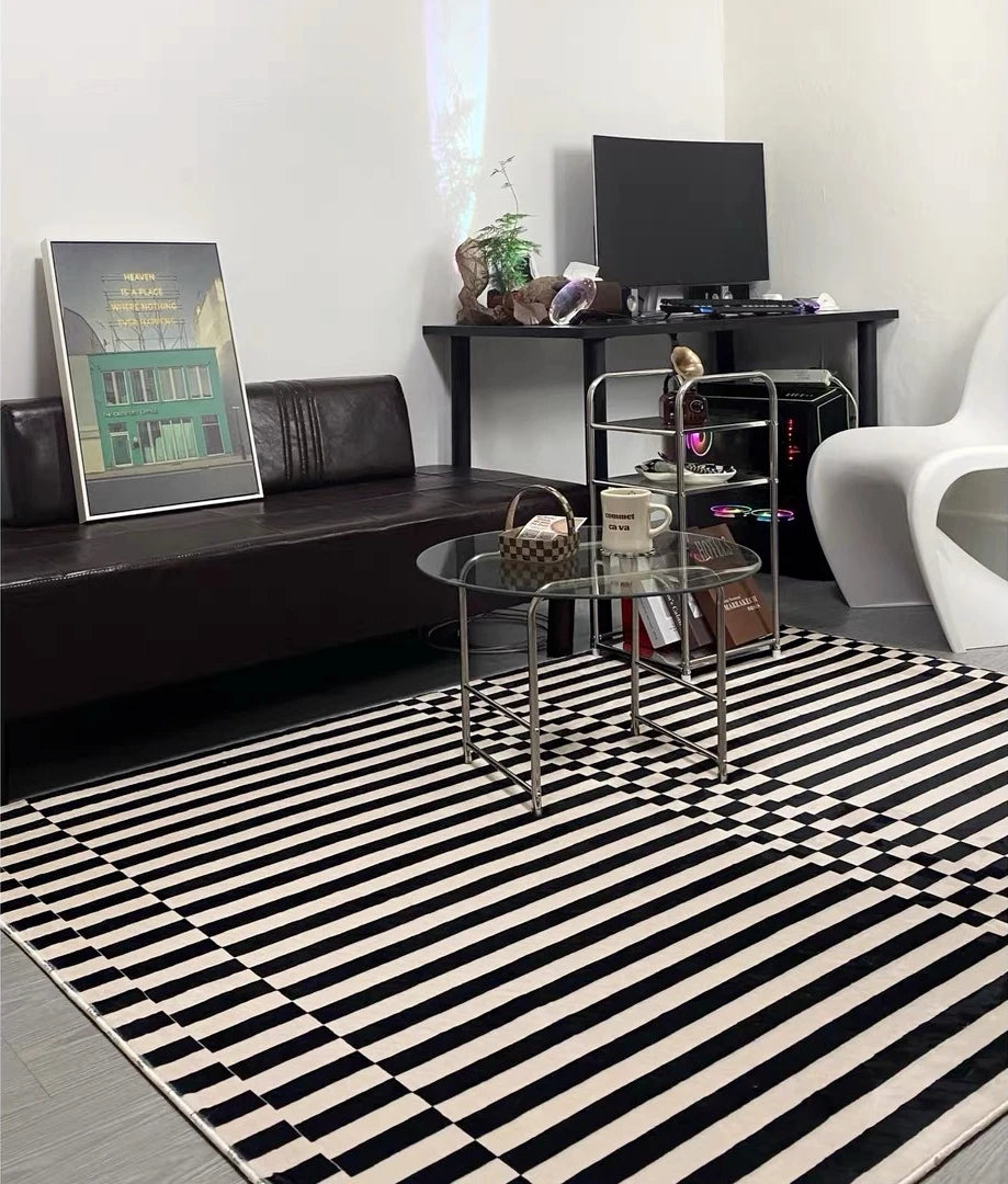 Fashion Style Carpet for Living Room Geometric Striped Decor Home Large Area Sofa Black White Rugs Bedroom Plush Non-slip Mat
