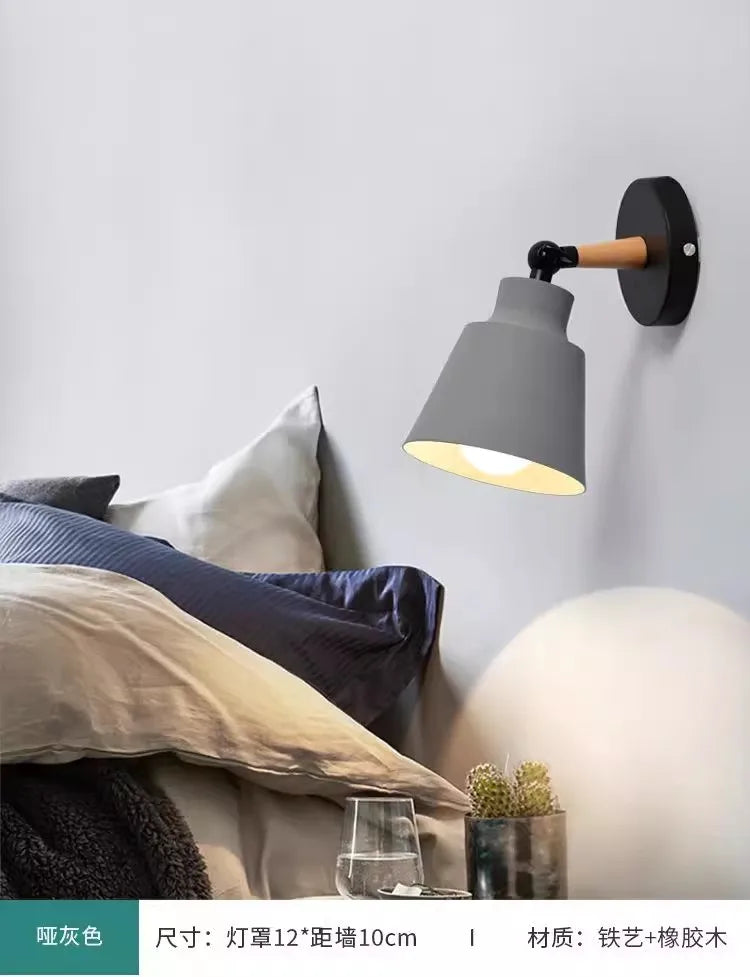 Nordic solid wood bedroom wall lamp modern minimalist Macaron LED wall lamp creative living room corridor bedside wall lamp