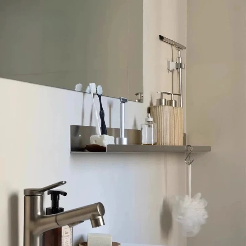 Bathroom Minimalist Stainless Steel Shelf Sanitary Products Teeth Cup Storage Rack Wash Table Wall Hanging Metal Laminate