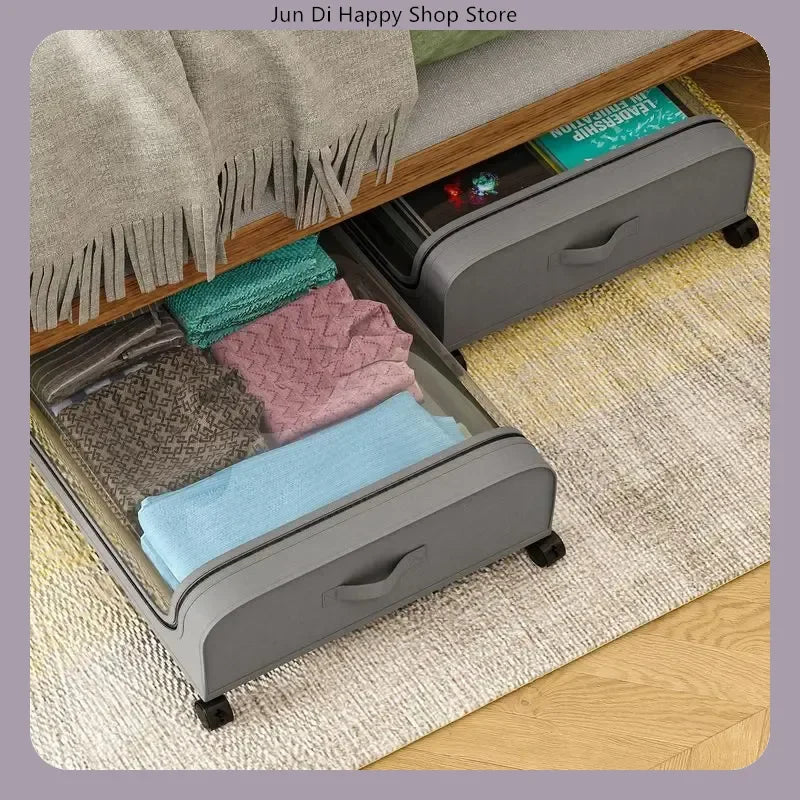 Bed Bottom Storage Box with Wheels Underbed Dust-Proof Organizer for Clothes Shoes Home Bedroom Simple Design Rolling Drawer