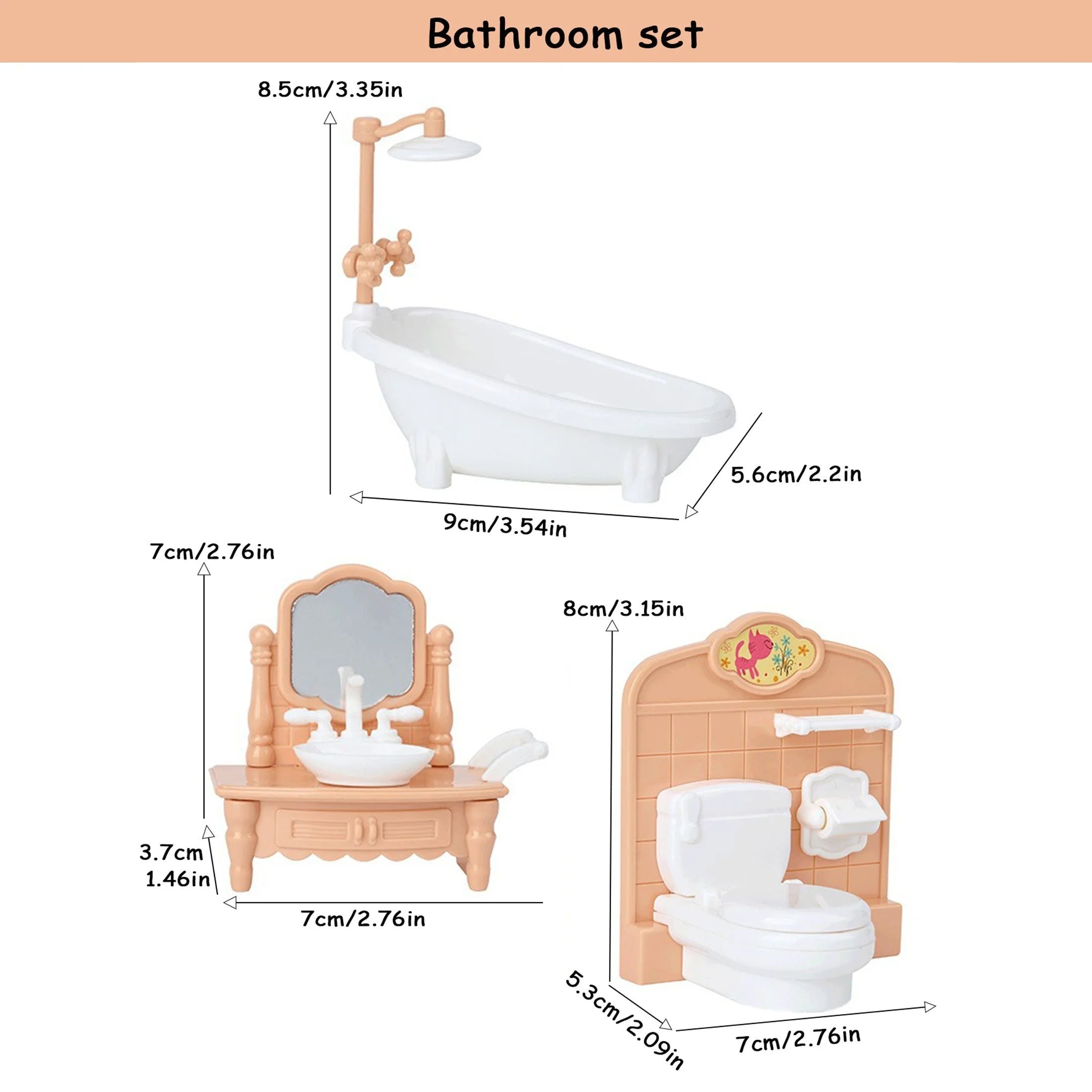 Dollhouse Furniture Set Accessories Doll House Mini Furniture Pretend Play Bedroom Living Room Bathroom Kitchen Kids Birthday