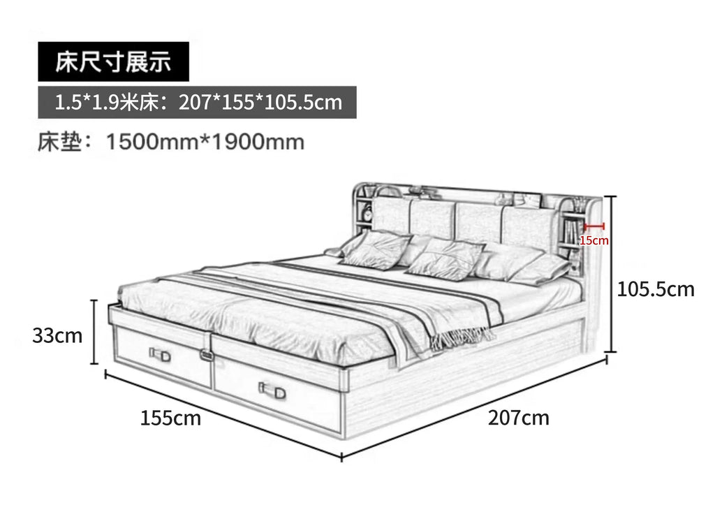 Unique Bedroom Bed Aesthetic Modern Girls Storage Luxury Bed Lounge Sleeping Headboard Letto Matrimoniale Home Accessories