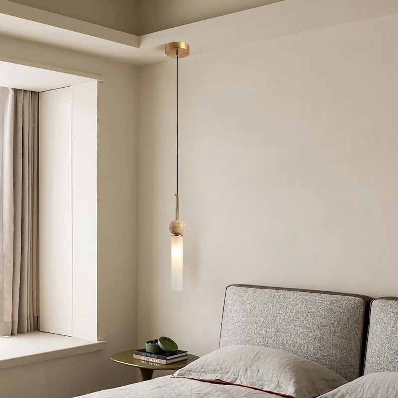 Nordic Modern Home Living Room LED Chandelier Bar Counter Bedroom Homestay Balcony Simple Yellow Cave Stone Chandelier