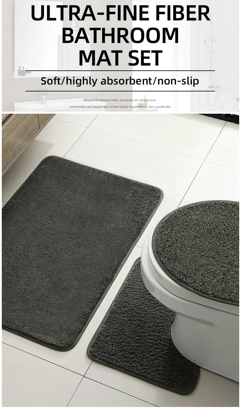 Bathroom Carpet 3-Piece Set Soft, Absorbent, Non-Slip, Microfiber Toilet Mat, U-Shaped Foot Pad