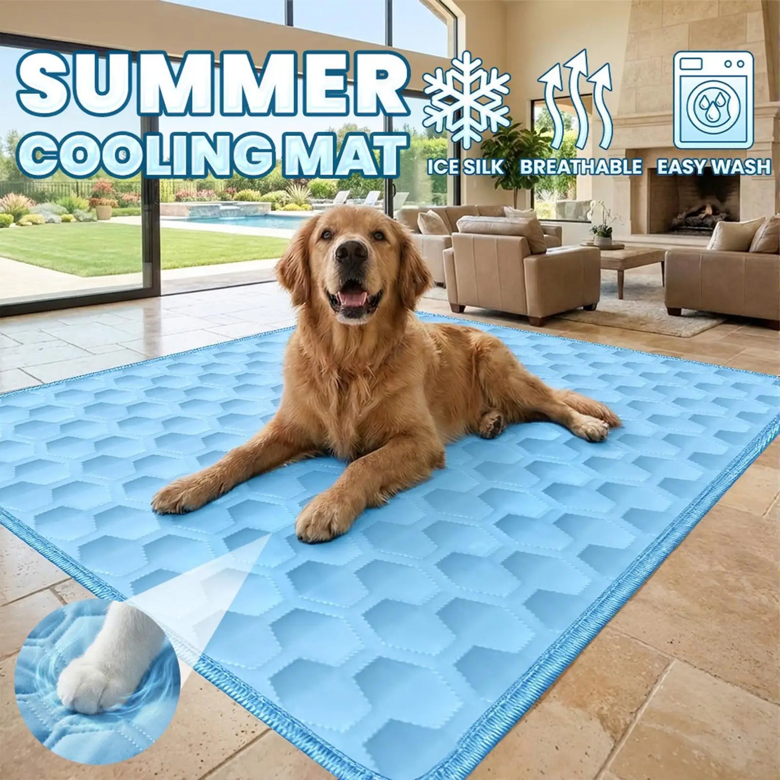 Dog Cooling Mat Hot Summer Non-Slip Cushion Pet Cats Bed Cooling Mat for Small Medium Large Breeds Animals Resting Camping