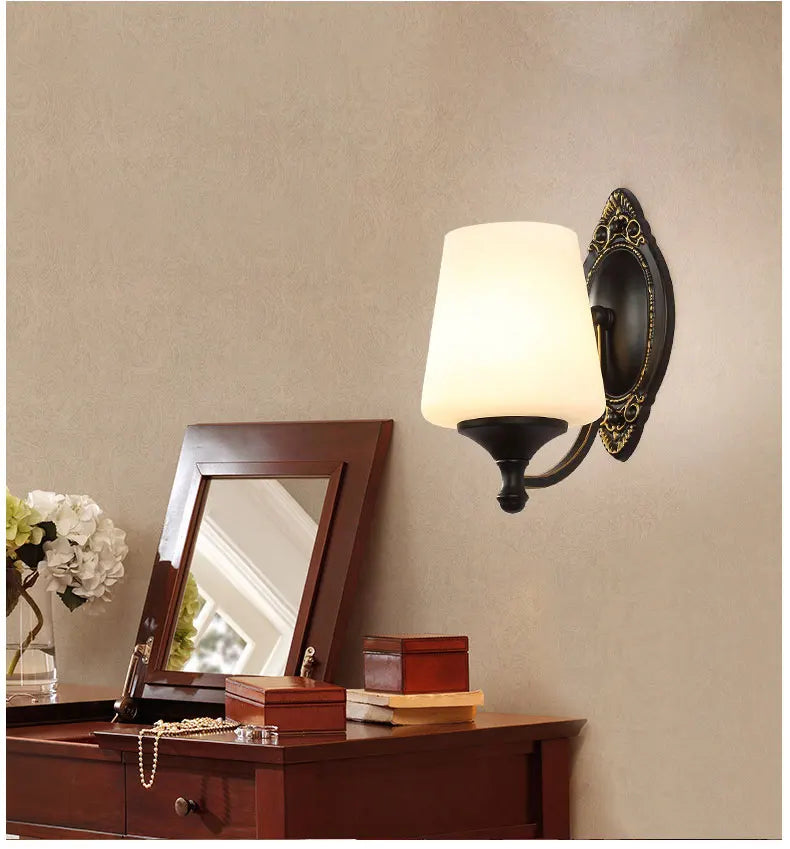 American Living Room Wall Light Luxury Bedroom Bedside Lamp Nordic Creative Living Room Background Wall Room Aisle Glass Light