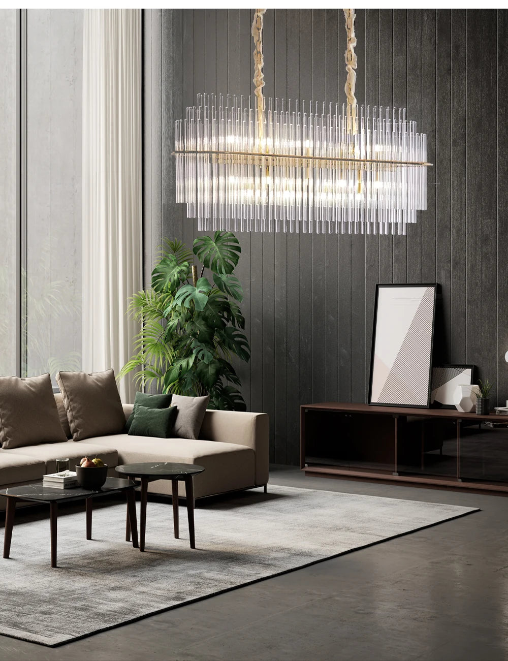 Living Room Ceiling Chandeliers Glass Rods Lamp Round Lighting Fixtures Modern Home Luxury Lustre Foyer Big Hanging Light Gold