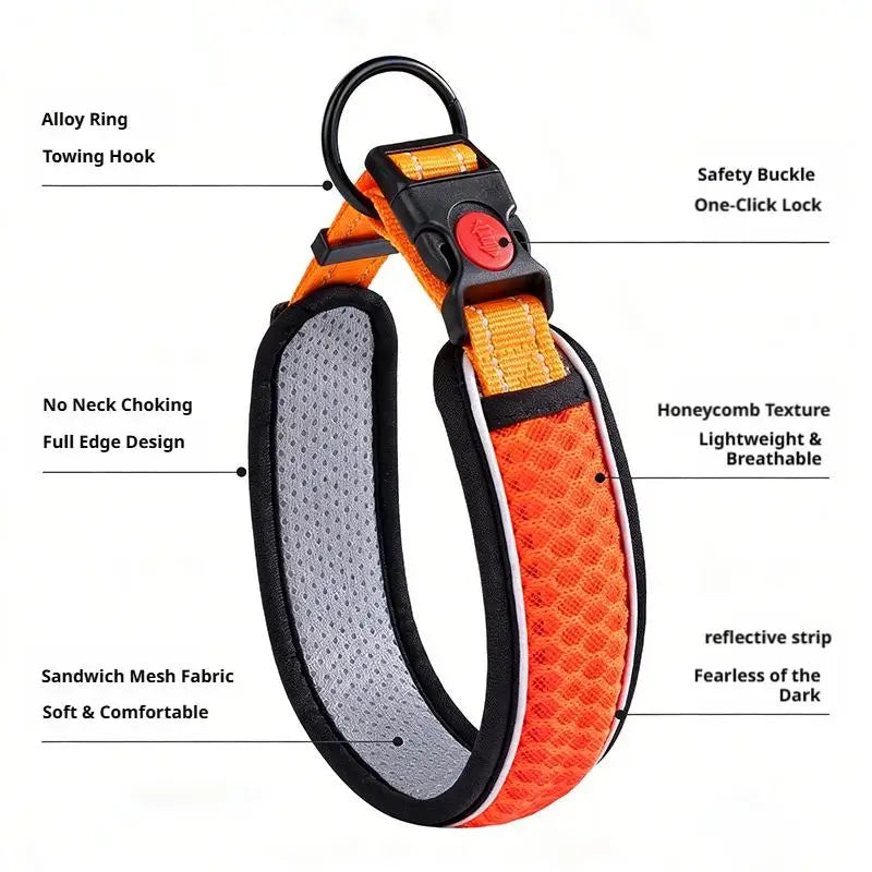 Dog Collar, Adjustable Soft Pet Collar with Escape-Proof Locking Buckle, Breathable Honeycomb Net Design for Small Large Dogs