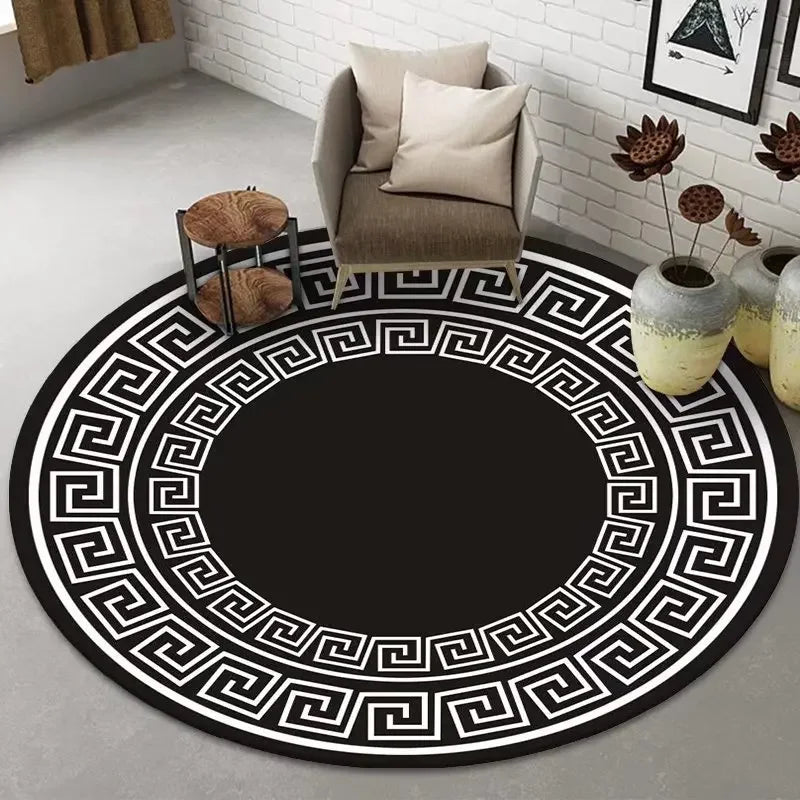 Luxury Classical Round Living Room Rug Simple Black White Bedroom Carpet Toilet Washroom Decoration Rugs Comfortable Floor Mats