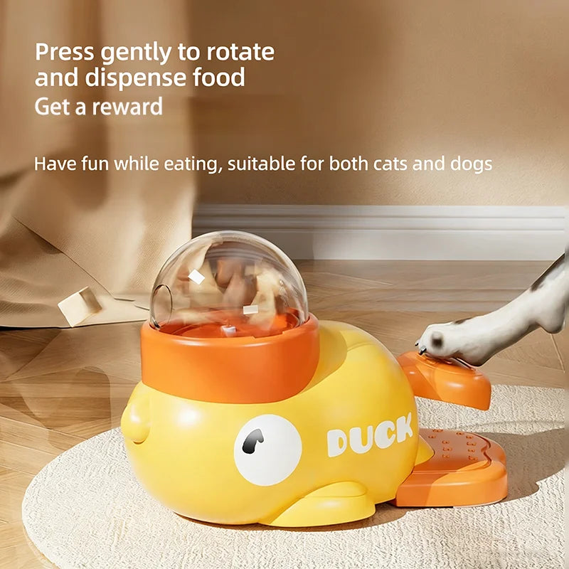 Little Yellow Duck Treat Dispenser Cat Dog Toy Self Play Boredom Relief Interactive Launcher IQ Training Slow Feeder Puzzle Toys