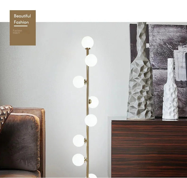 Living room Floor Lamp Magic Beans Glass Round Ball Bedside Standing Light H165cm 9 Heads Lighting Fixture for Home Indoor Decor