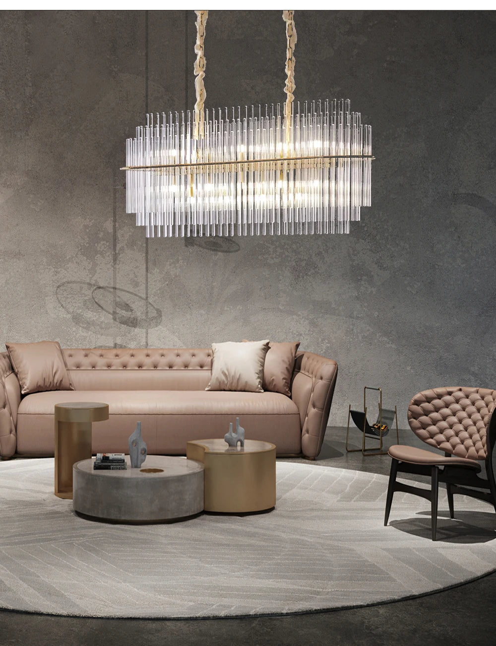 Living Room Ceiling Chandeliers Glass Rods Lamp Round Lighting Fixtures Modern Home Luxury Lustre Foyer Big Hanging Light Gold