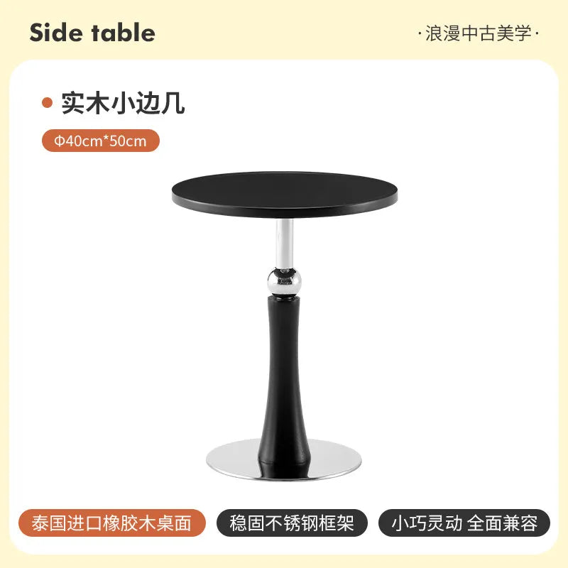 Living Room Sofa Solid Wood Edge Few Designer Light Side Table Luxury Stainless Steel Base Simple Round Small Coffee End Tables