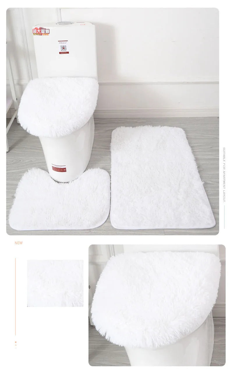 3Pcs/set Bath Mat Set Soft Fluff Shower Carpet Non-slip Floor Mat for Bathroom Toilet Rugs Toilet Lid Cover Bathroom Products